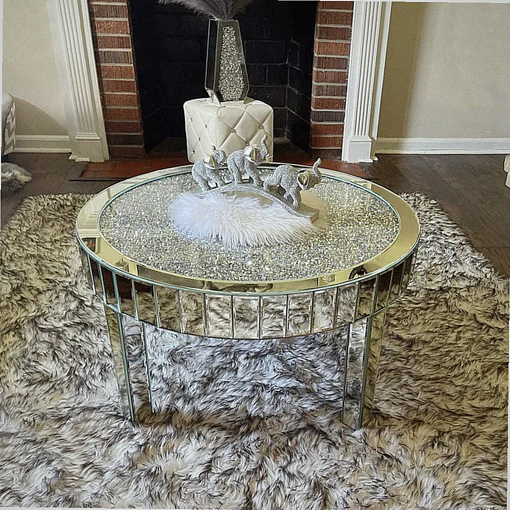 Glastisch Beistelltisch Glas rund XXL Couchtisch silber Wohnzimmertisch Kristall