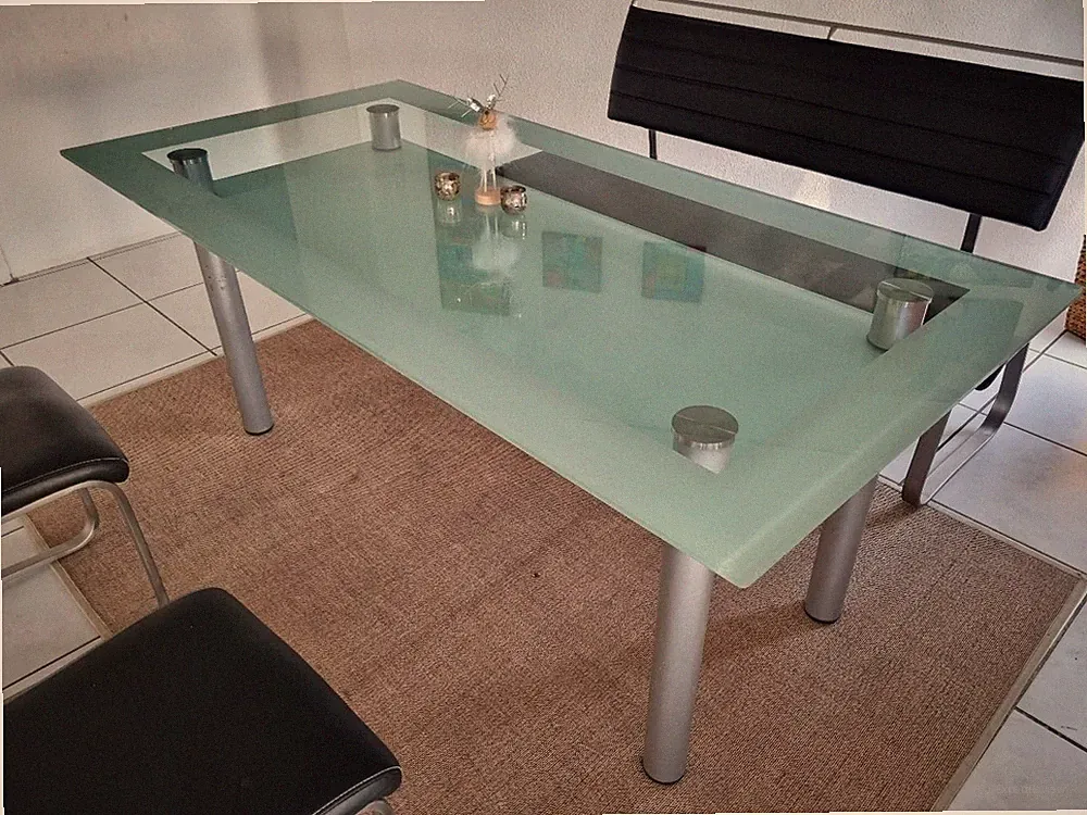 Glastisch XXXLUTZ 1,80 m x 90 cm Esstisch Metallbeine