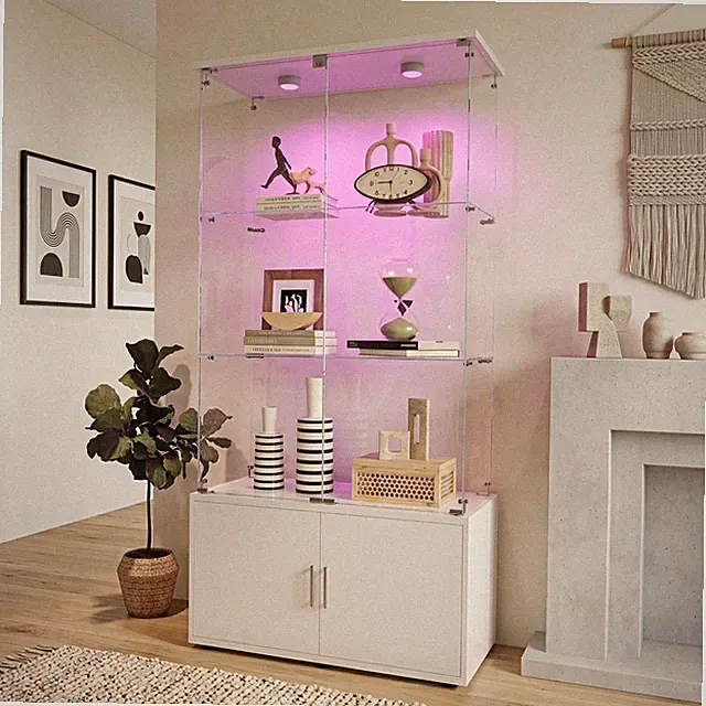 Glasvitrine 164x78x35 cm Regal Schrank mit LED-Licht Sammlervitrine Hochschrank