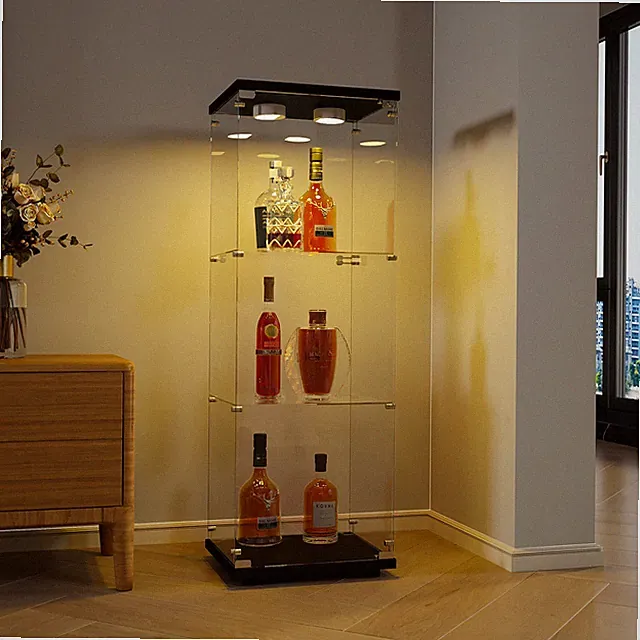 Glasvitrine 3 Etagen mit 1 Türen Stehend Glasvitrine mit LED Schrank Stehend DE