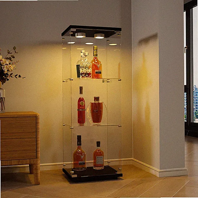 Glasvitrine 3 Etagen mit LED Stehend Schrank mit 1 Türen Glasvitrine Stehend