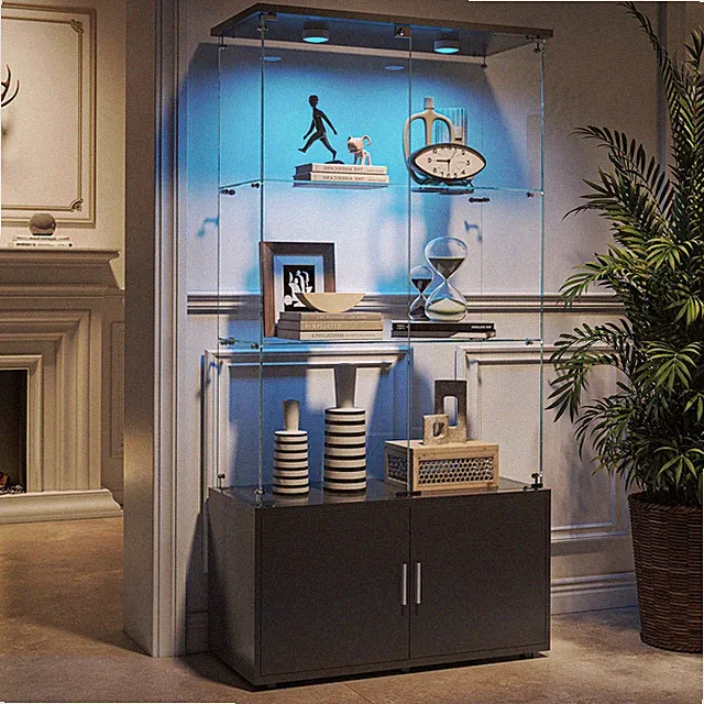 Glasvitrine 4-türig (164x78x35 cm) Regal Sammlervitrine Schrank Glas mit LED