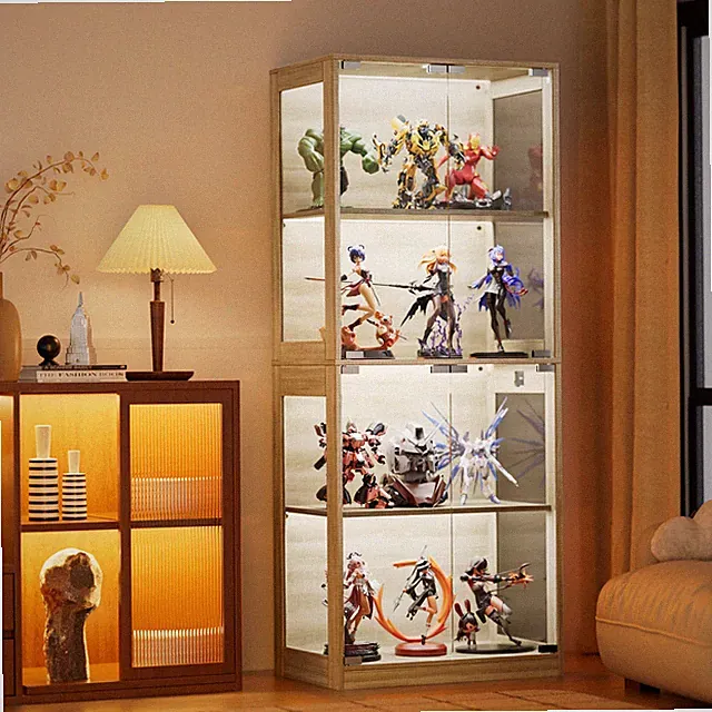 Glasvitrine LED Standvitrine mit Sensor 4 Ebenen Glastüren Holzdesign 160cm hoch