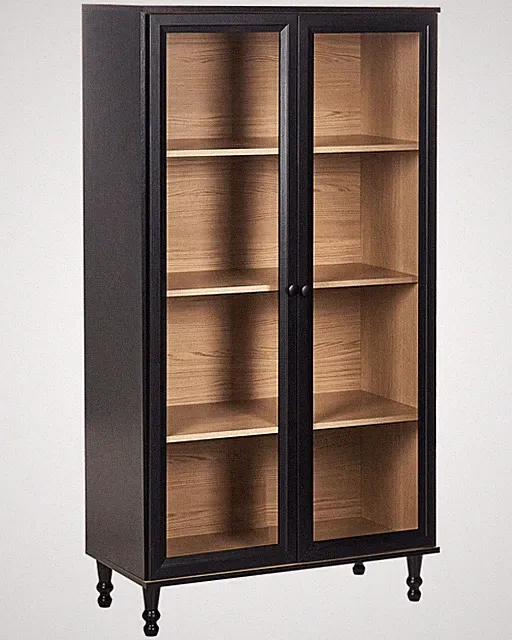 Glasvitrine mit 4 Fächern schwarz / heller Holzfarbton 80 cm breit Tingledale