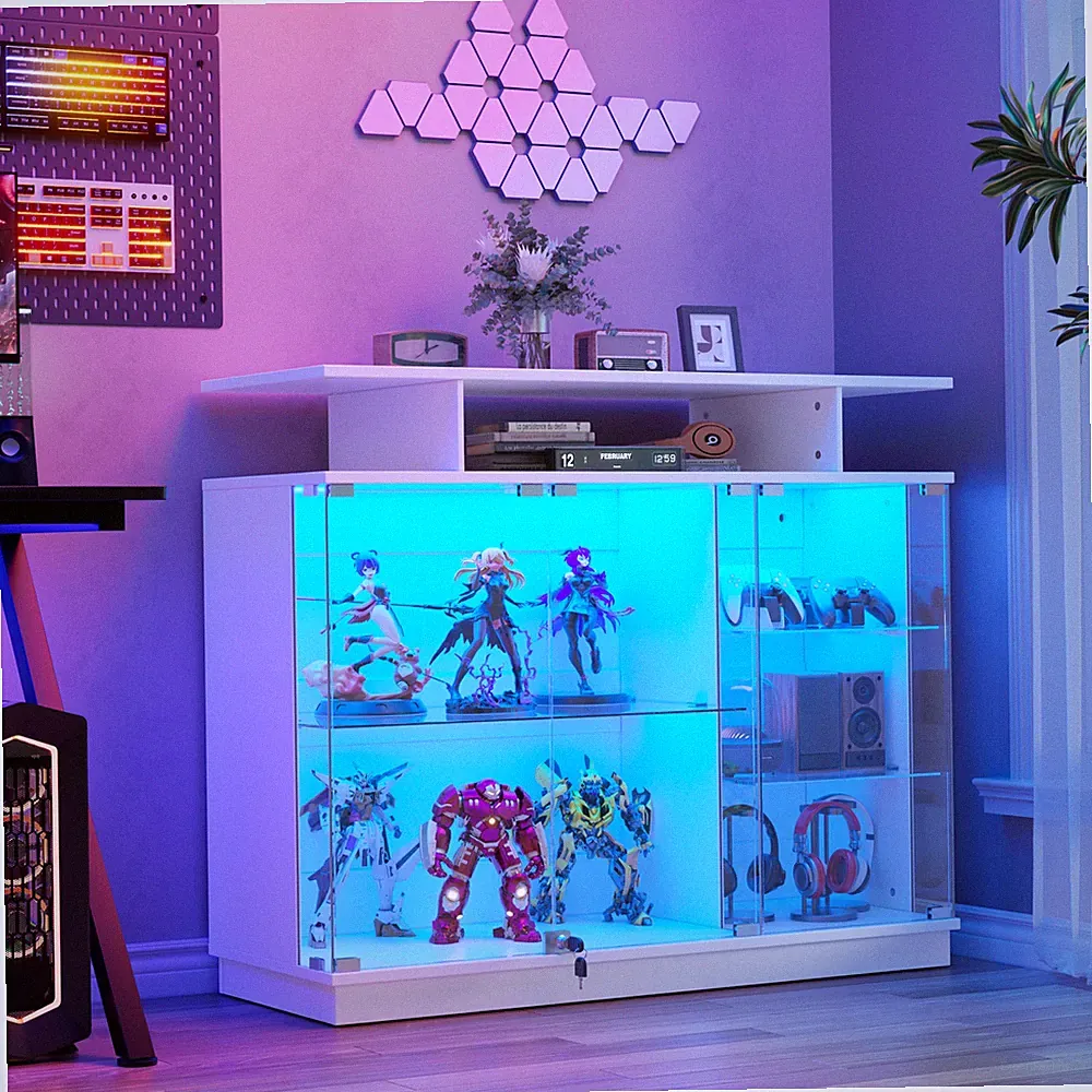 Glasvitrine mit LED Beleuchtung und Glastüren,Glas Vitrinenschrank,Glasvitrine