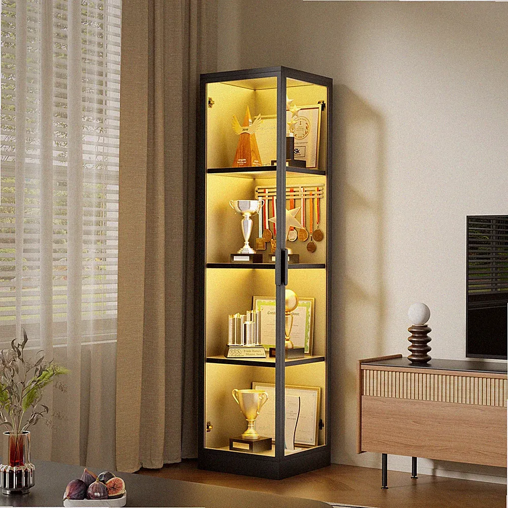Glasvitrine mit LED Beleuchtung und Glastüren, Sammlervitrine,4-Lagen Vitrine