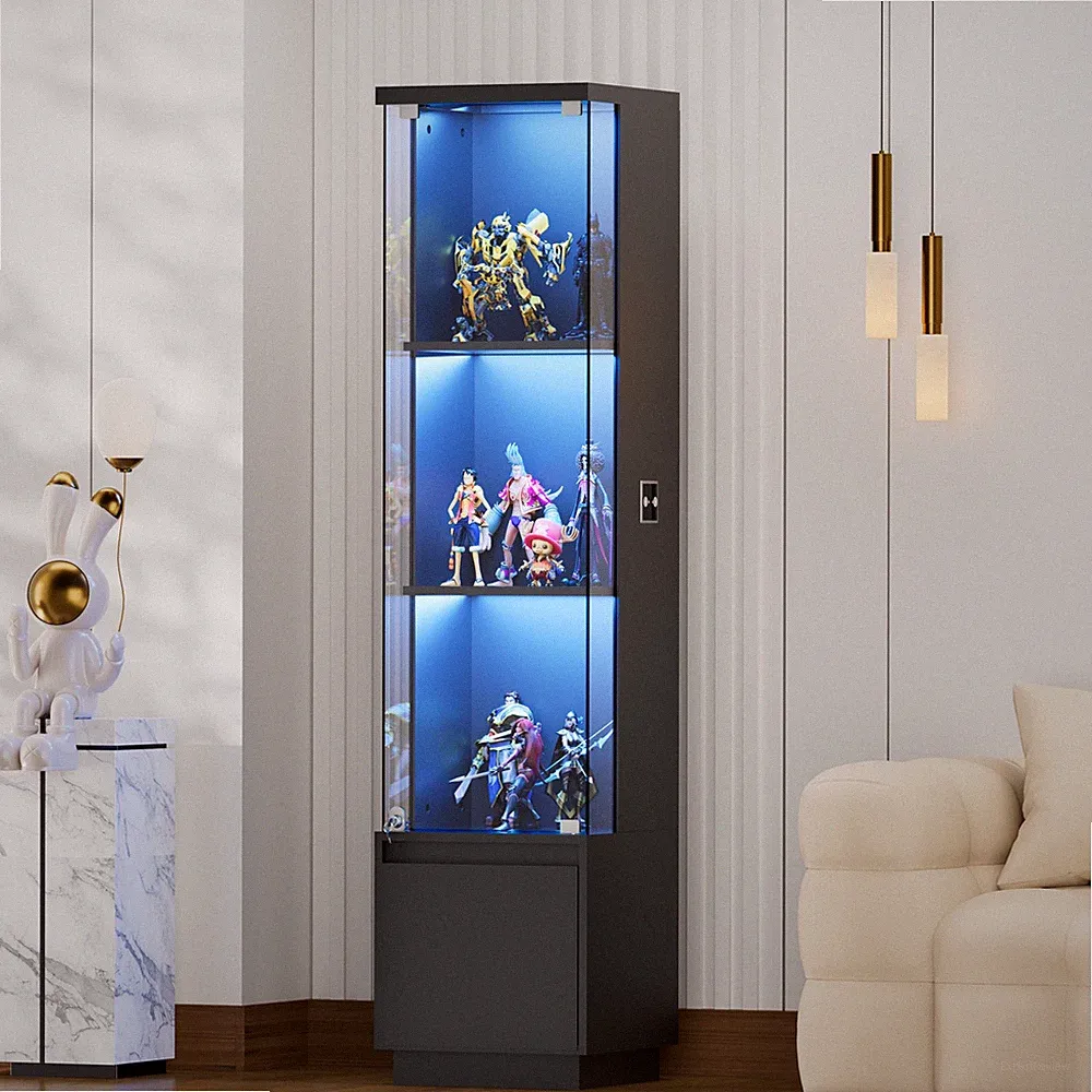 Glasvitrine mit LED Beleuchtung und Schubladen,Vitrine mit Intelligente Sensorik