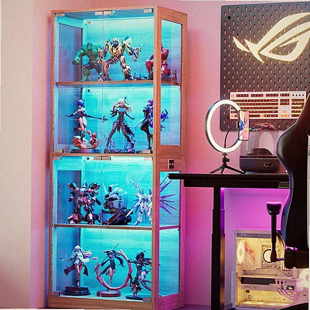Glasvitrine mit LED & Sensor, 160 cm Sammlervitrine mit 4 Glasböden, staubdicht