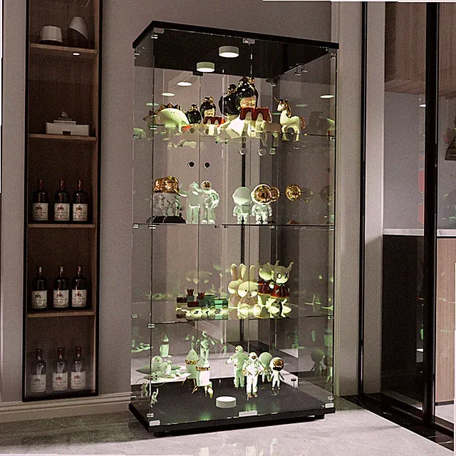 Glasvitrine mit LED Vitrine Schrank ESG Sammlervitrine Standvitrine 4-Lagen