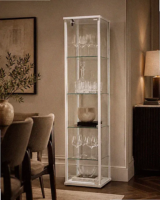 Glasvitrine nach Maß Sammlervitrine Vitrine Weiß auf Rollen ESG Glas