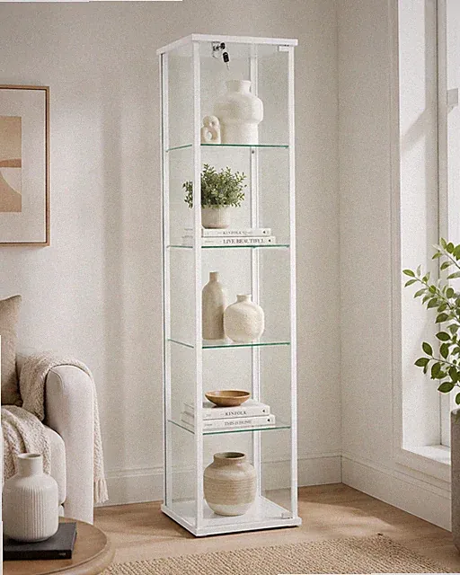 Glasvitrine nach Maß Sammlervitrine Vitrine Weiß auf Rollen ESG Glas