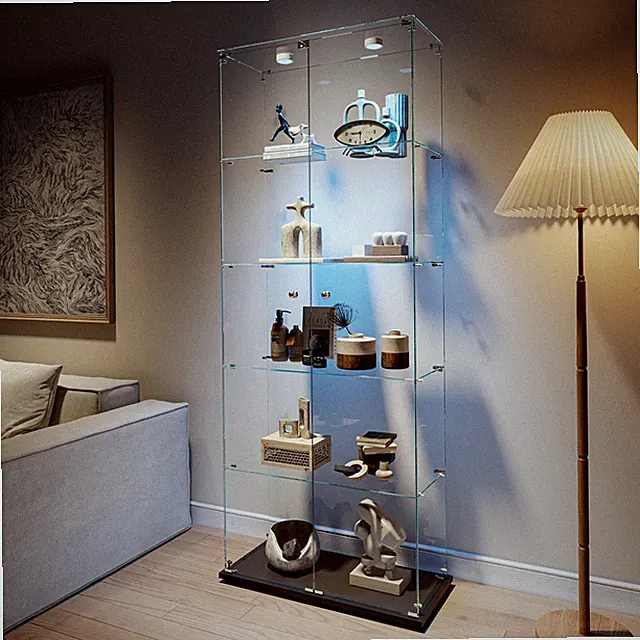 Glasvitrine Standvitrine 123x35x78 cm mit LED,Rollen Vitrine mit Schloss 3-Lagen