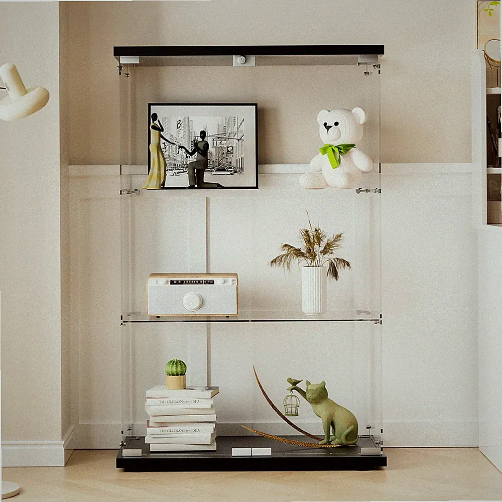 Glasvitrine Standvitrine in Schwarz, 125x79x36,5CM Glas Vitrine