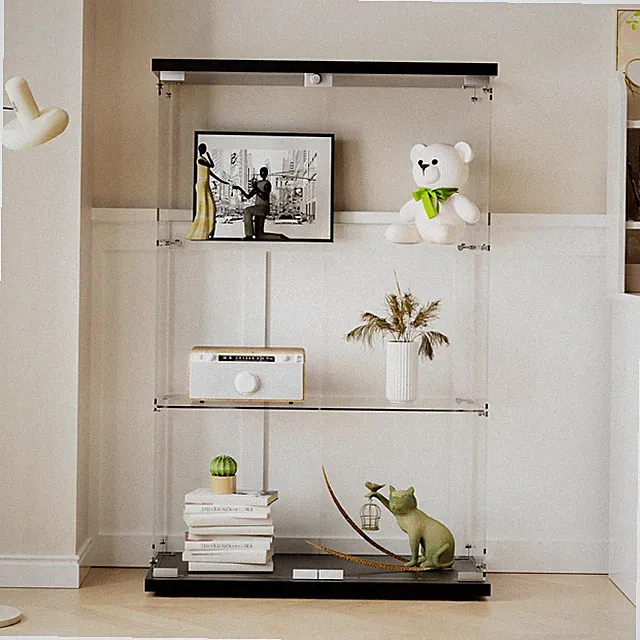 Glasvitrine Standvitrine in Schwarz, 125x79x36.5CM Modern Glas Vitrine Vitrin...