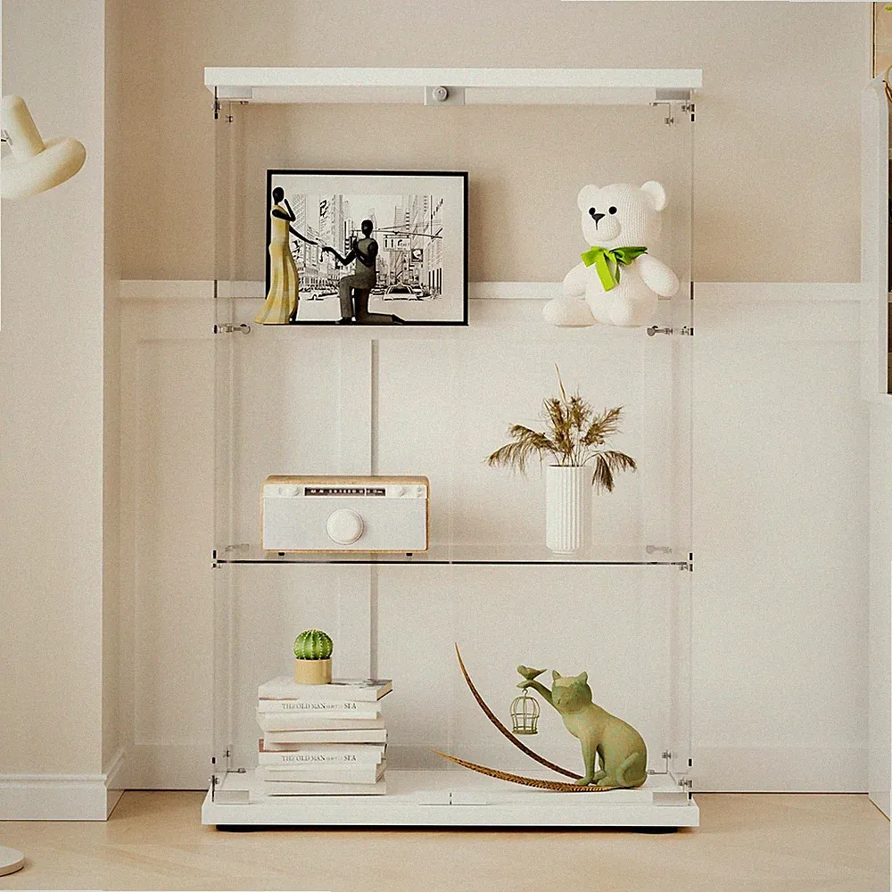 Glasvitrine Standvitrine in Weiß, 125x79x36,5CM Glas Vitrine