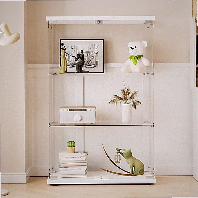 Glasvitrine Standvitrine in Weiß, 125x79x36.5CM Modern Glas Holz Vitrine Samm...
