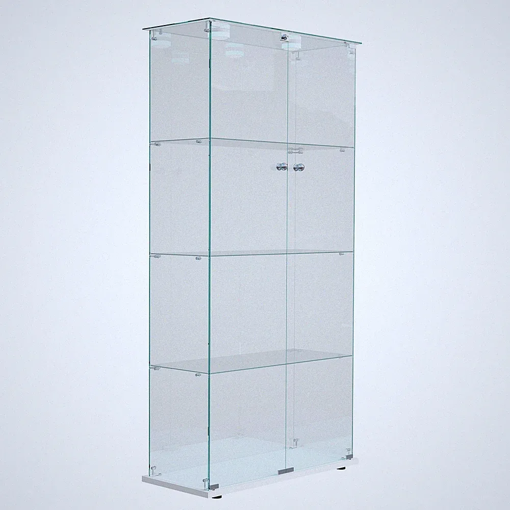 Glasvitrine Standvitrine mit LED,4 Lagen Glas Holz Glas Vitrine Sammlervitrine