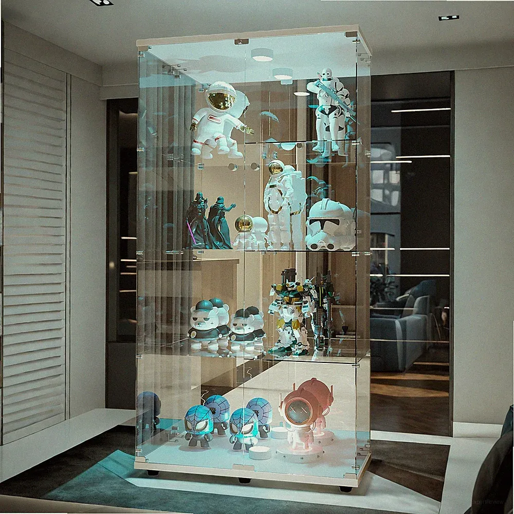Glasvitrine Standvitrine : mit LED 4 Lagen Glas Vitrine Vitrinenschrank Schloss