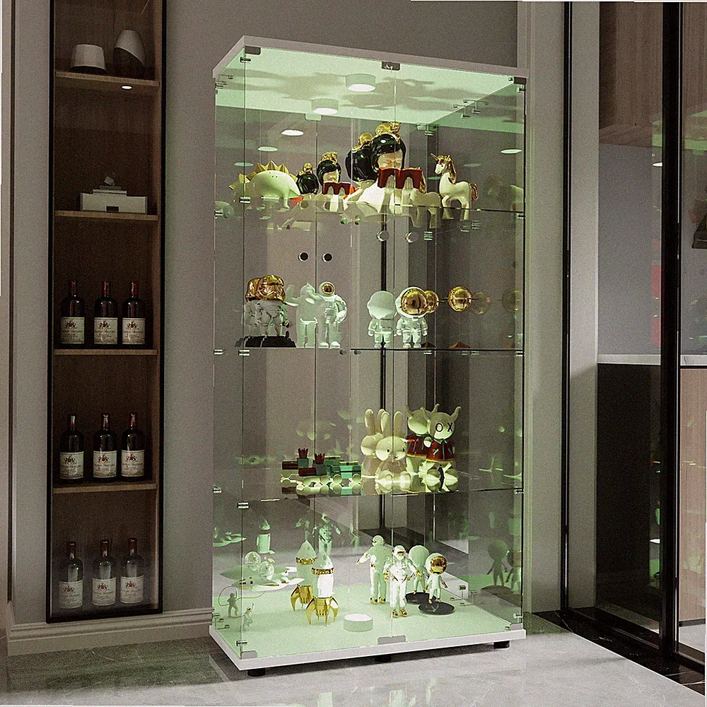 Glasvitrine Standvitrine mit LED 4 Lagen Glas Vitrine Vitrinenschrank Schloss