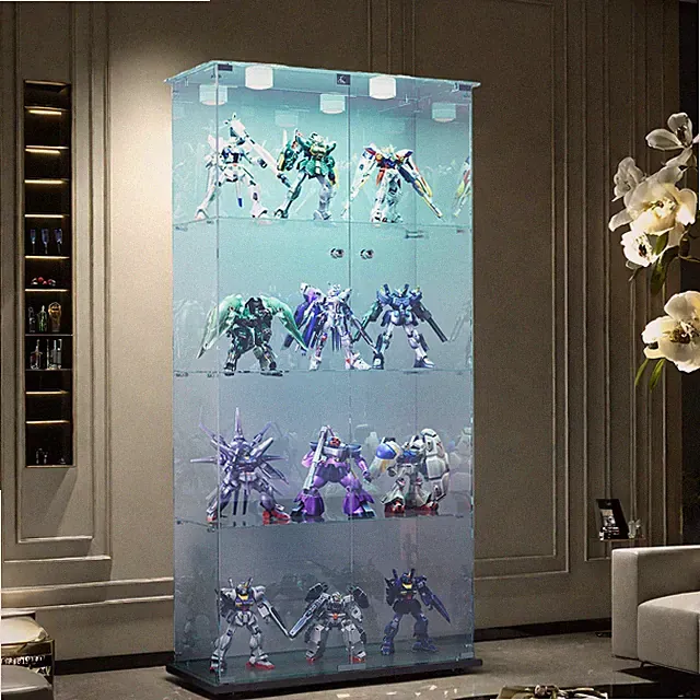 Glasvitrine Standvitrine mit LED 4 Lagen Glas,Vitrinenschrank Schloss Vitrine