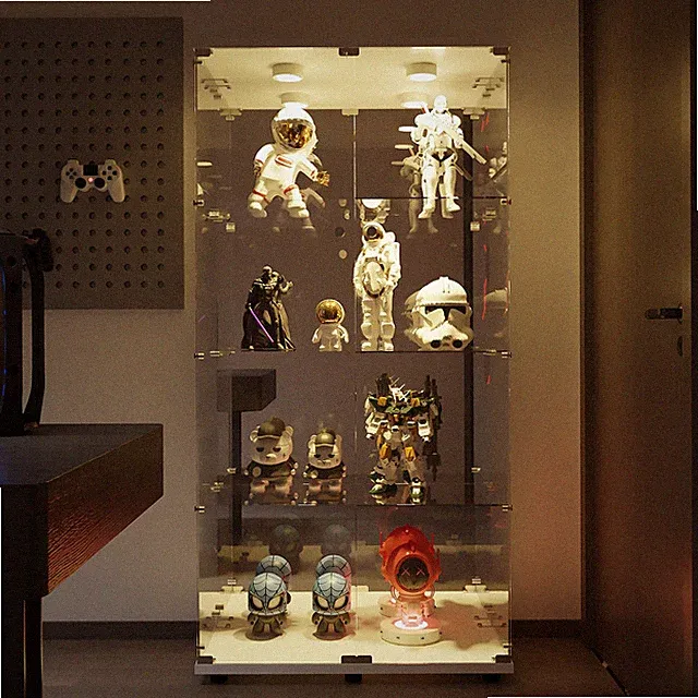 Glasvitrine Standvitrine mit LED 4 Lagen Glas Vitrinenschrank Vitrine Schloss