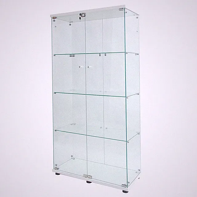 Glasvitrine Standvitrine mit LED Holz Glas Vitrine Sammlervitrine 4-Lagen,Weiß