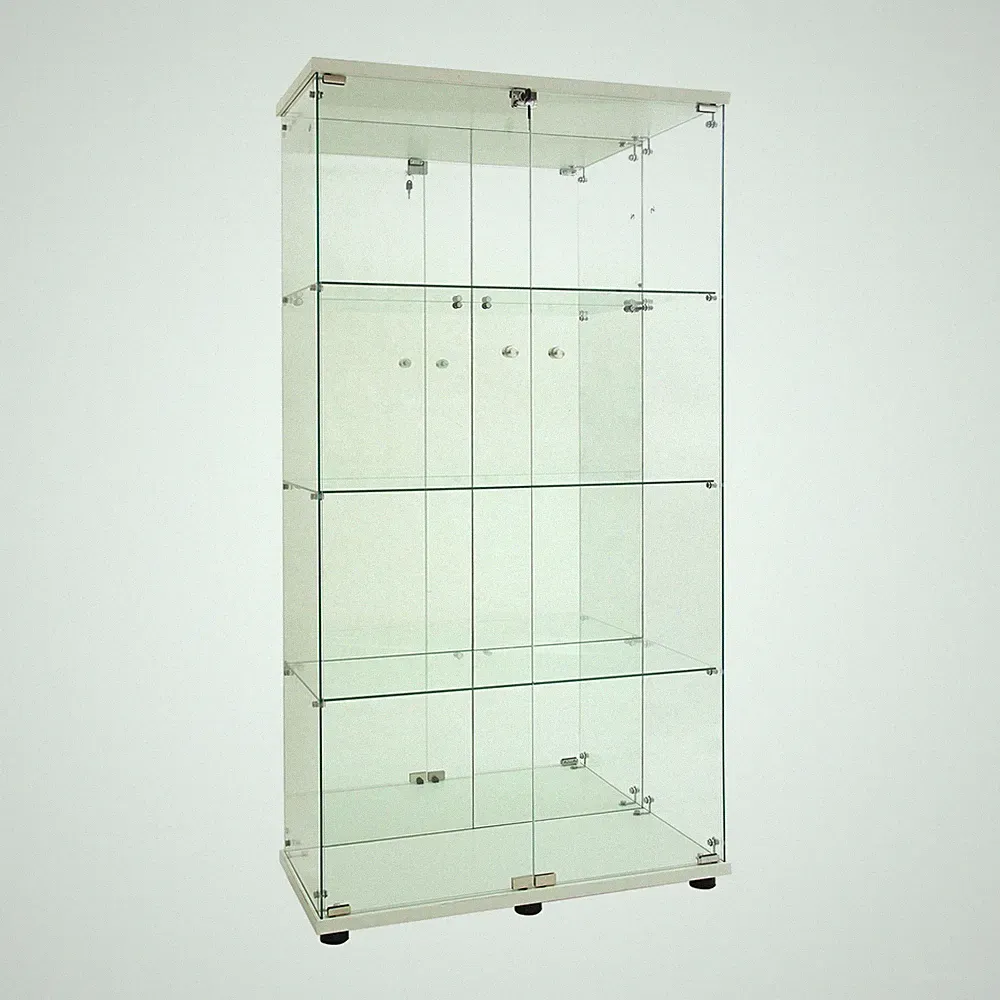 Glasvitrine Standvitrine mit LED,Holz Glas Vitrine Sammlervitrine 4-Lagen,Weiß