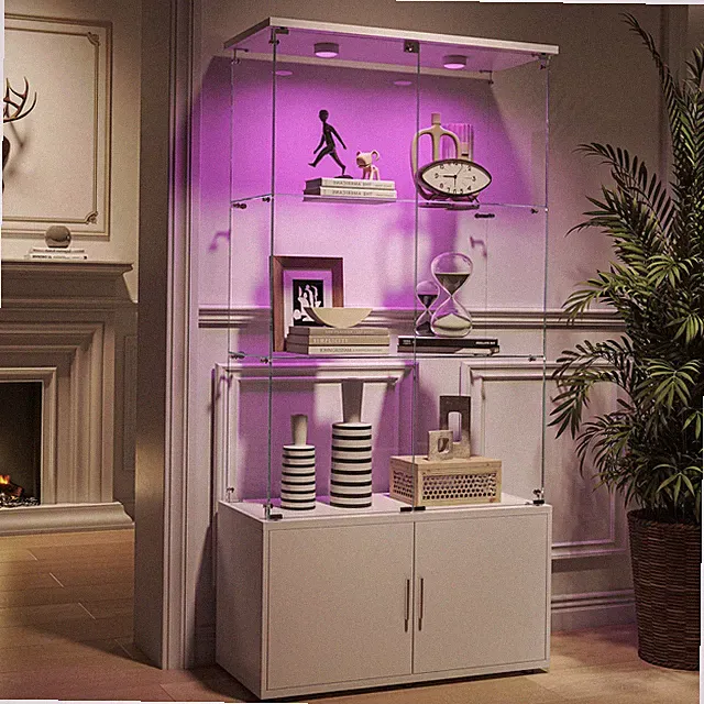Glasvitrine Standvitrine mit LED Holz Vitrine für Sammlervitrine mit 3-Lagen