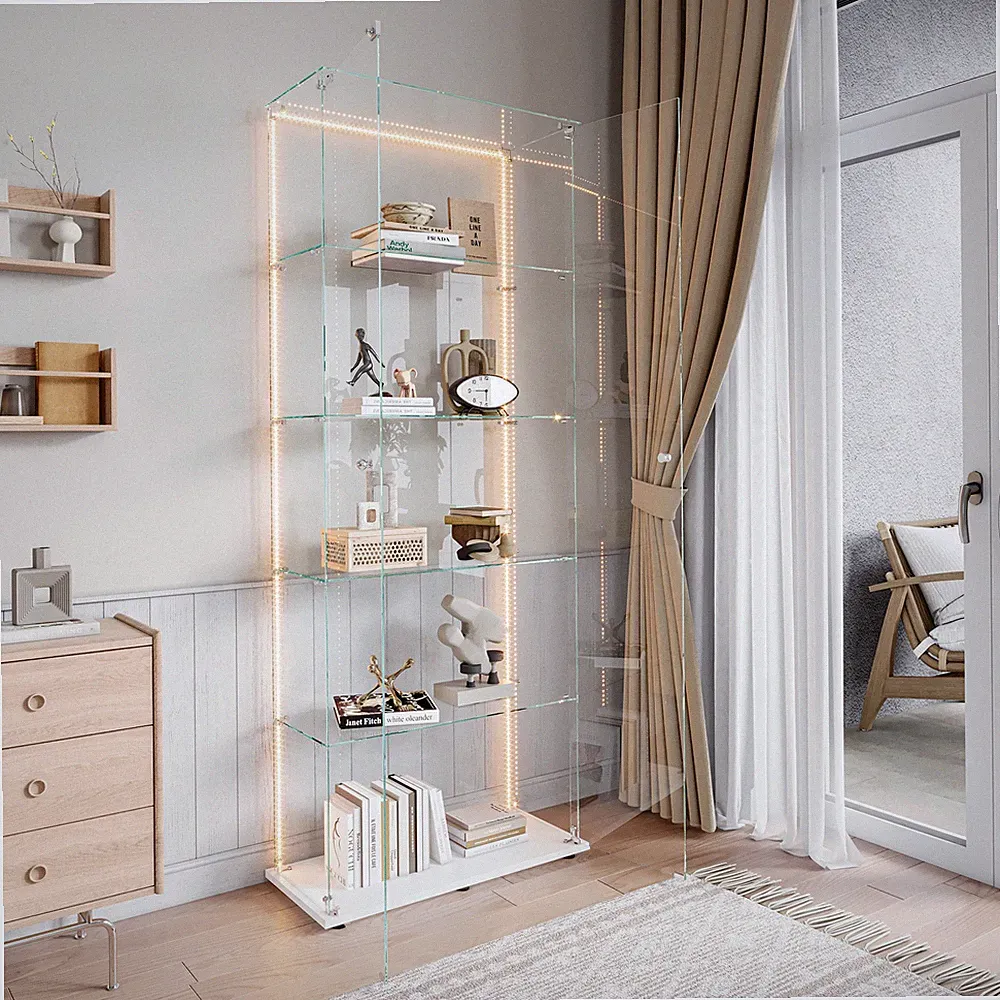 Glasvitrine Standvitrine mit LED Möbel Vitrine für Sammlervitrine mit 5-Lagen