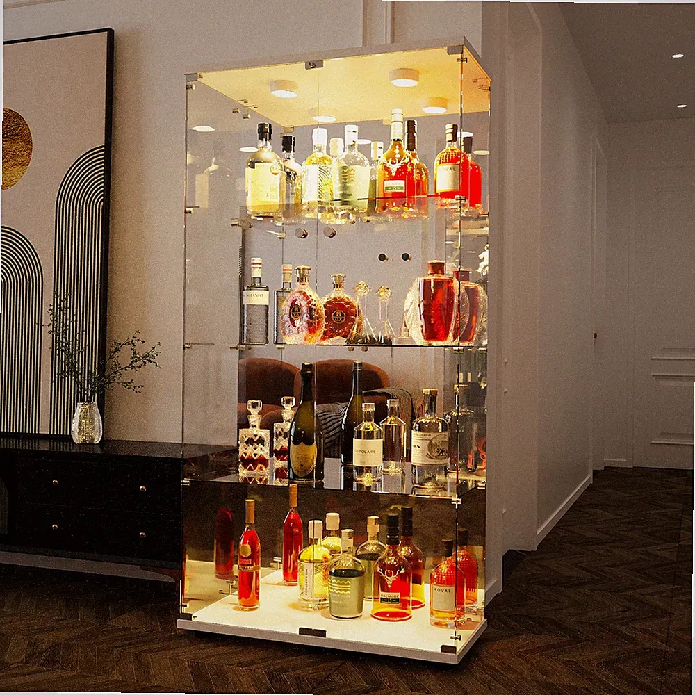 Glasvitrine Standvitrine mit LED Möbel Vitrine Glas für Sammlervitrine 3-Lagen