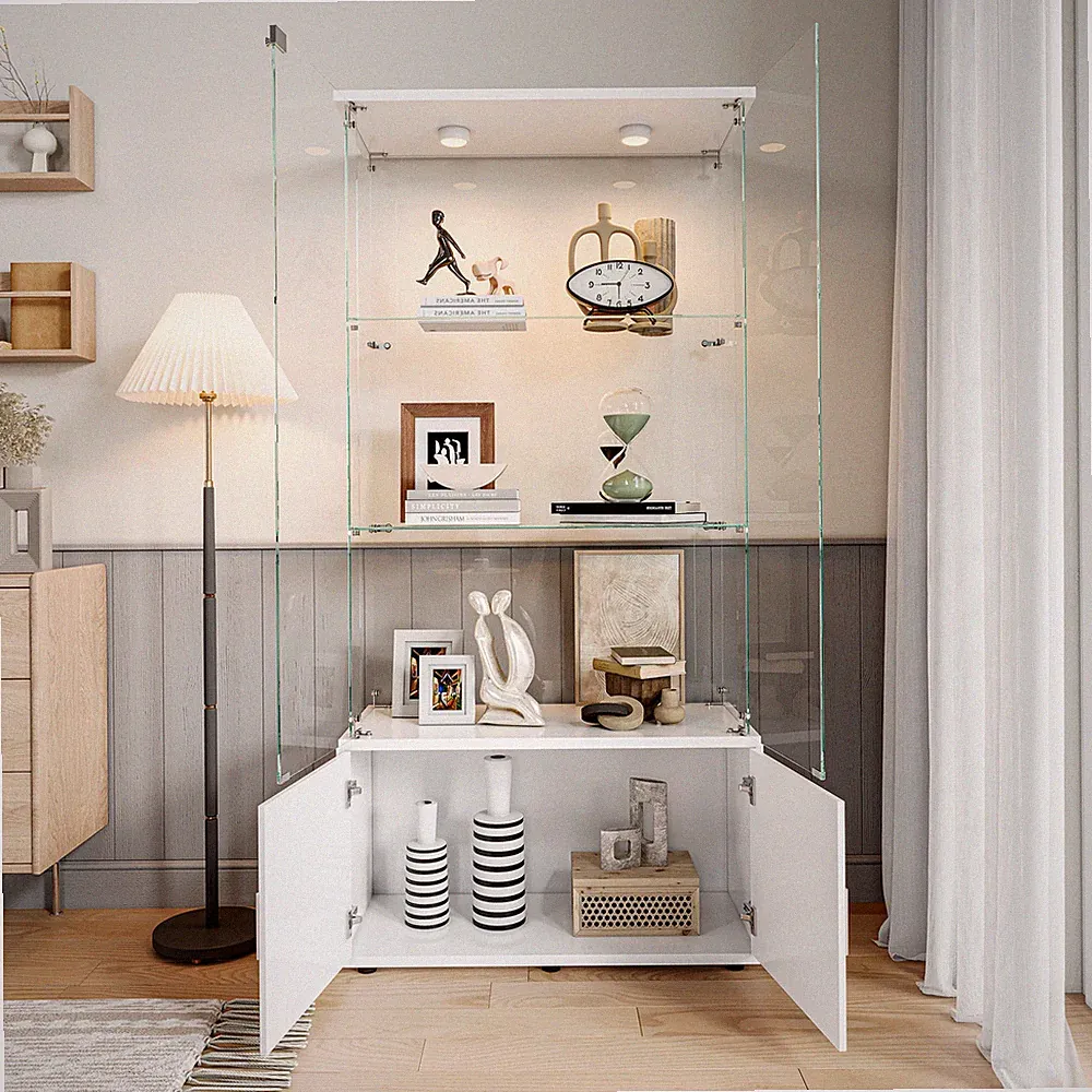 Glasvitrine Standvitrine mit LED Möbel Vitrine Glas für Sammlervitrine 4-Lagen
