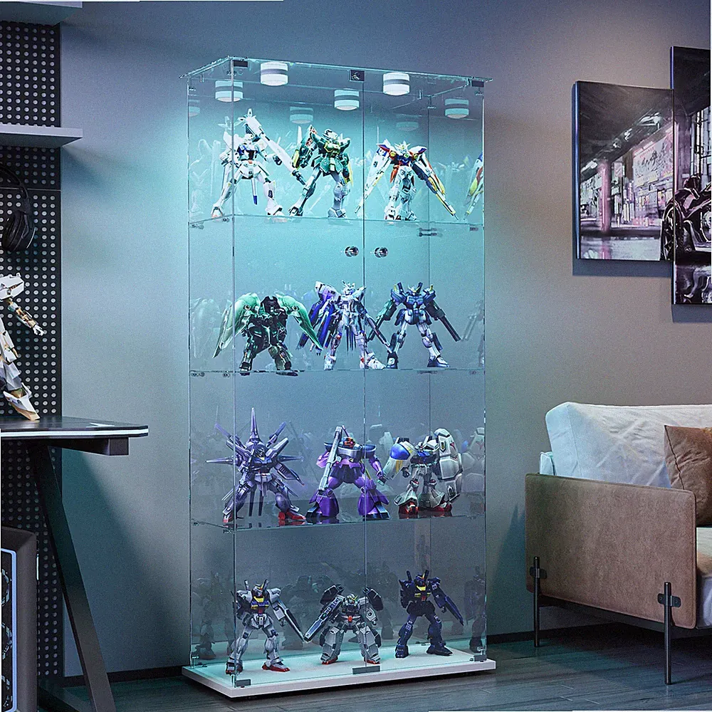 Glasvitrine Standvitrine mit LED Sammlervitrine Vitrine für Sammlung mit 4-Lagen