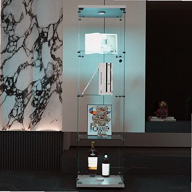 Glasvitrine Standvitrine mit LED Schloss,Vitrinenschrank 4-Lagen Sammlervitrine