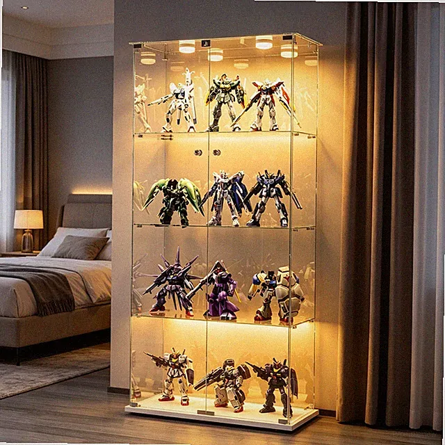 Glasvitrine Standvitrine mit Led,Vitrinenschrank 4 Lagen Glas Vitrine 163x78x35
