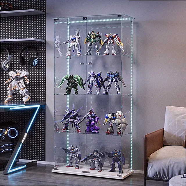 Glasvitrine Standvitrine mit LED Vitrinenschrank Sammelvitrine mit 4 Glasböden