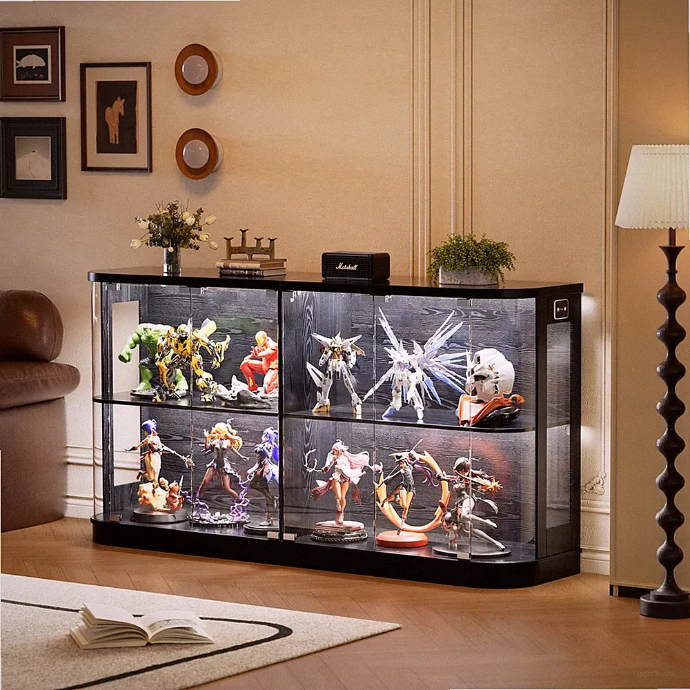 Glasvitrine Stehend mit LED Beleuchtung - Kleine Zweistöckige Vitrinenschrank