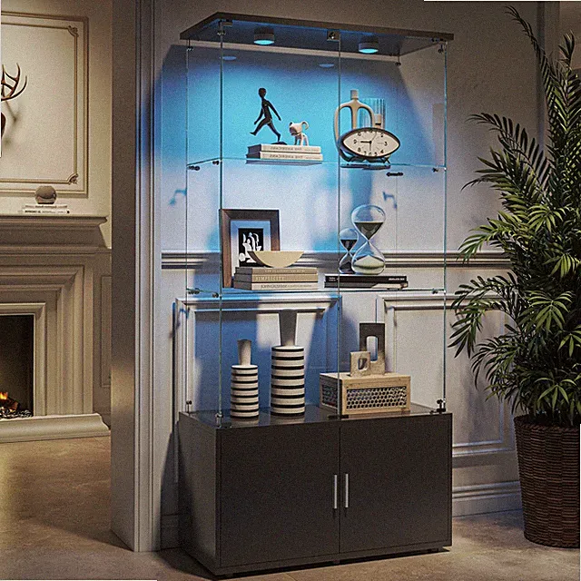 Glasvitrine Vitrine Glas mit LED Vitrinenschrank Sammlung 2 Türen 4 Regalböden