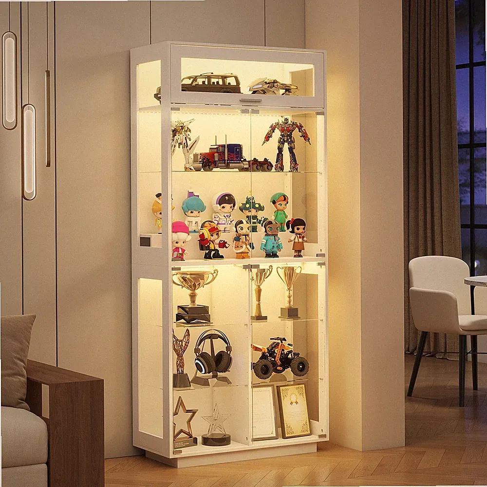 Glasvitrine Vitrinenschrank Hochschrank mit LED Beleuchtung 2 Glastüren 180cm