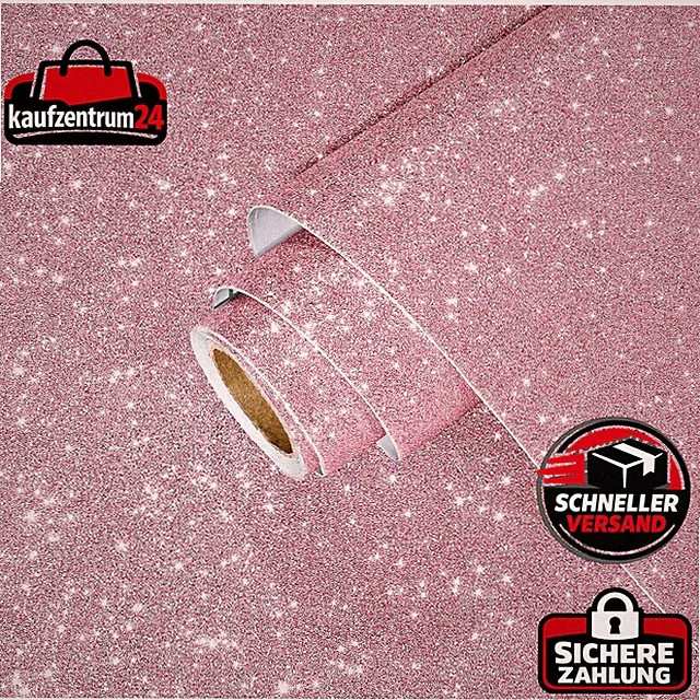 Glitzer Tapete Rosa Selbstklebend Dekofolie 40cm x 200cm für Möbel Kinderzimmer