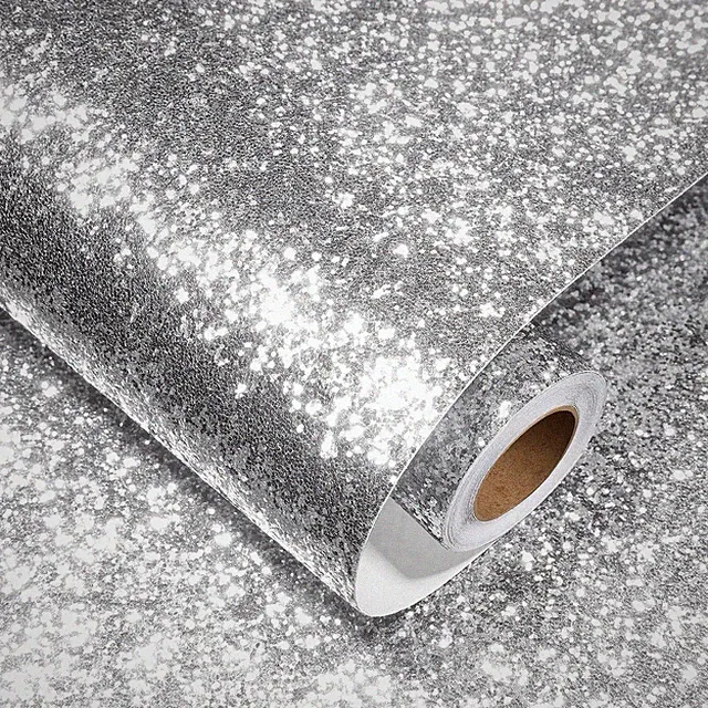 Glitzer Tapete Silber Wandtapete Selbstklebend Möbelfolie 40X300cm Glitzerfolie