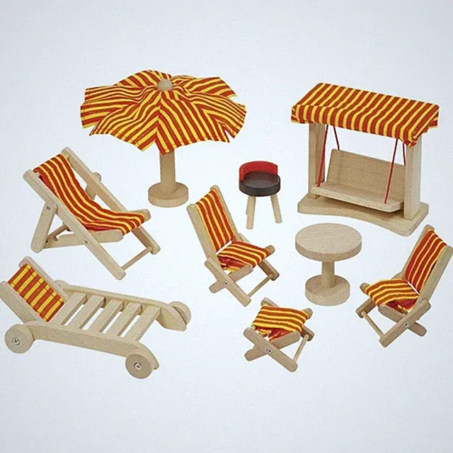 Goki 51913 - Gartenmöbel, 9-teilig, Puppenhausmöbel Spielzeug Holzspielzeug NEU