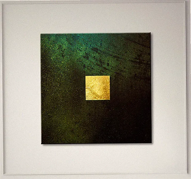 GOLD Leinwandbild Schwarz Grün Modern Wandbild über Sofa Lowboard Abstrakt NEU