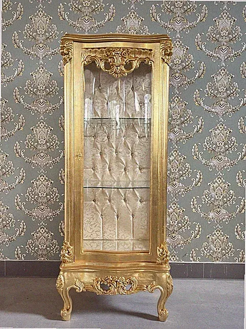 Gold Showcase Antique Rococo Display Cabinet French Louis Style Vitrine Handmade