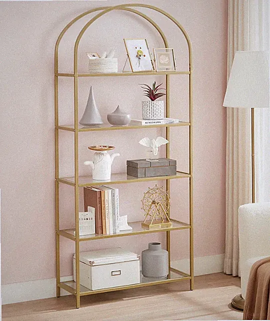 Gold Vitrine Schrank Glasaufbewahrung großes Bücherregal Vintage Metall hoch Regaleinheit