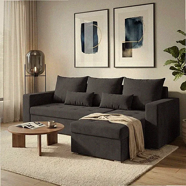 Graphit Ecksofa L-Form mit Schlaffunktion - Bettkasten - Schlafcouch - Eckcouch