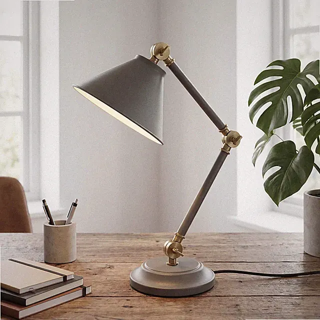 Graue Schreibtischlampe verstellbar Industrial Design E27 Tischleuchte Büro