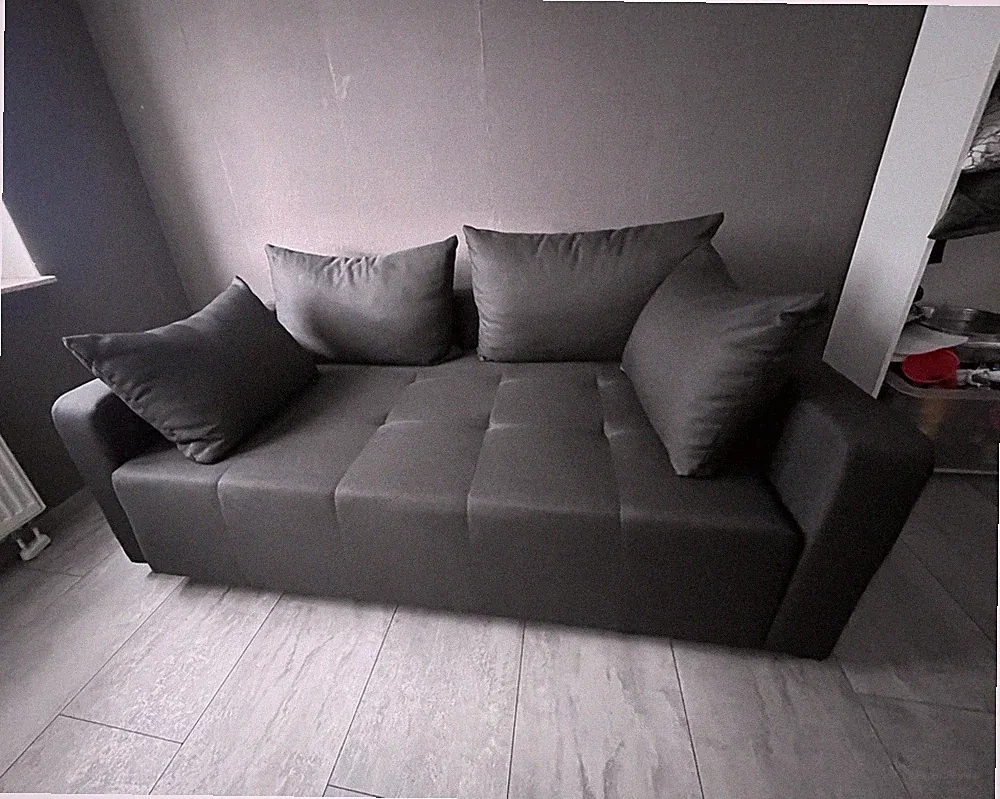 Graues Schlafsofa 2-Sitzer mit Armlehnen & Kissen, Polyester, B/L 181-200