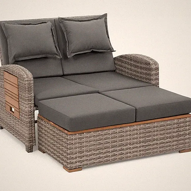 greemotion Gartensofa 2 Sitzer Rattan Bahia Tobago | Grau-Beige inkl. Auflag