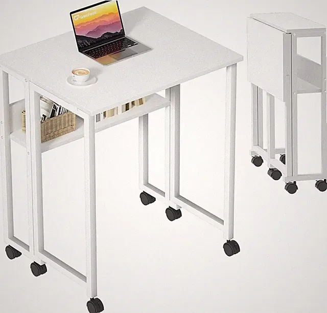 GreenForest Klein Schreibtisch Klappbar, 80cm Klappschreibtisch mit Rollen, weiß