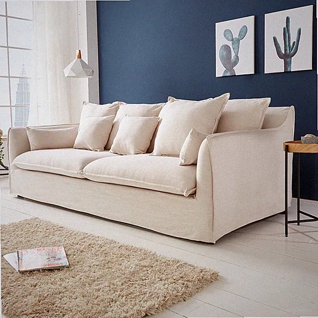Gro�es Hussensofa HEAVEN 202cm natur 3er Sofa Leinenstoff inkl. Kissen Couch